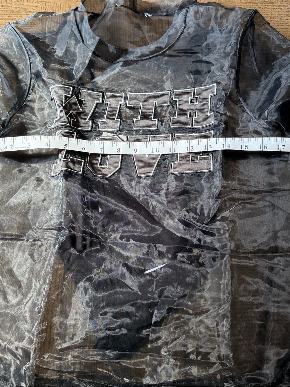 Maje Black Sheer 'WITH LOVE' Layered Mesh Tee - Picture 6 of 9